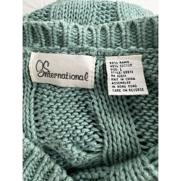 Vintage Chunky Cable Knit Extra Long Sweater Dress L Seafoam Green Fisherman Fit - Picture 3 of 14